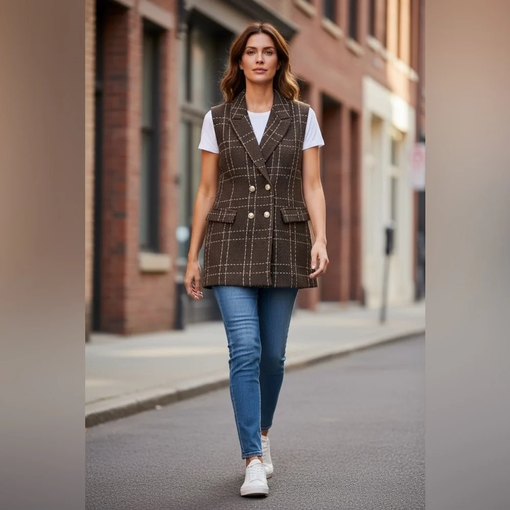 Alice blue tweed vest with sparkly buttons. NWT​​​​​​​​​​​​​​​​​​​​​​​​​​​​​ - Picture 2 of 12